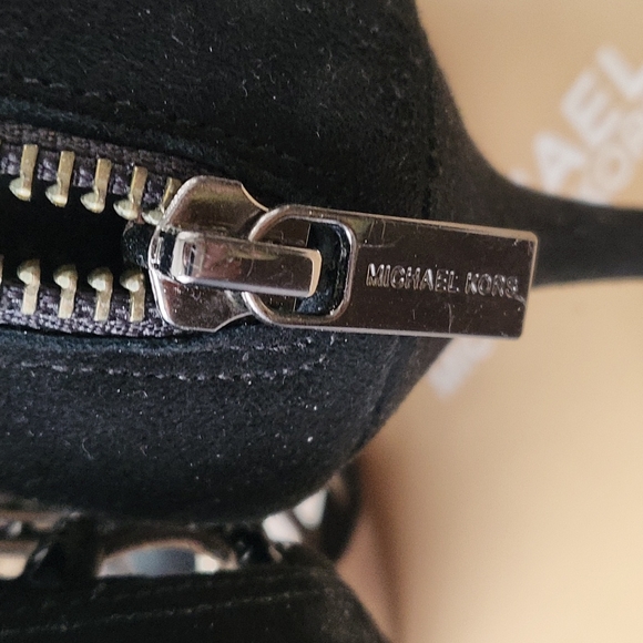 Michael Kors Yvoone Bootie caged rhinestones heels suede peep toe sandal 7.5 blk - Picture 8 of 16